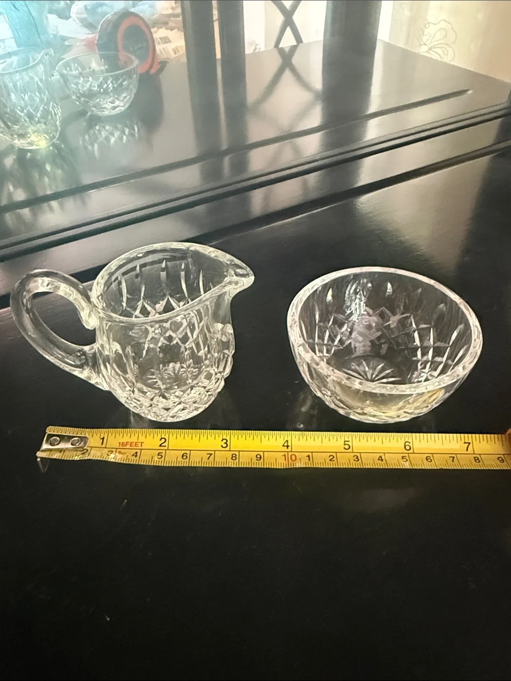 Clear Cut-Glass Creamer and Sugar Bowl - Clear Glass